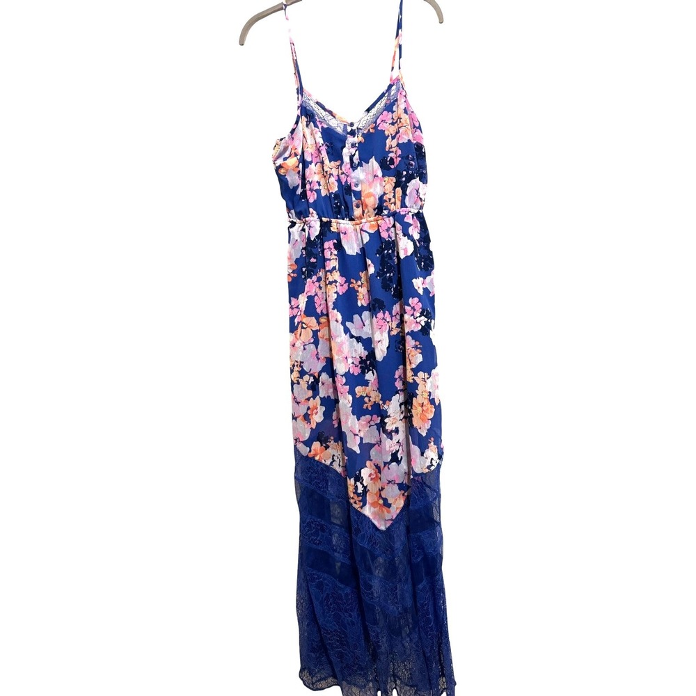 Candies‎ Y2K Mesh Lace Detail Lined Floral Maxi Dress Whimsigoth Boho Size L